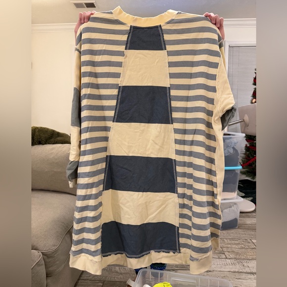 Free People Blue and Cream Striped Sweatshirt - Picture 2 of 3